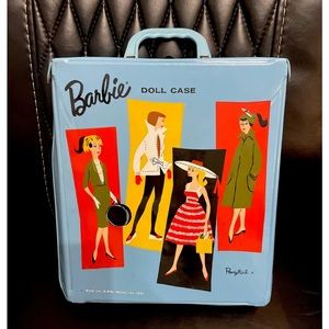 Vintage 1961 Mattel Ponytail Barbie Doll Blue Vinyl Double Carrying Storage Case